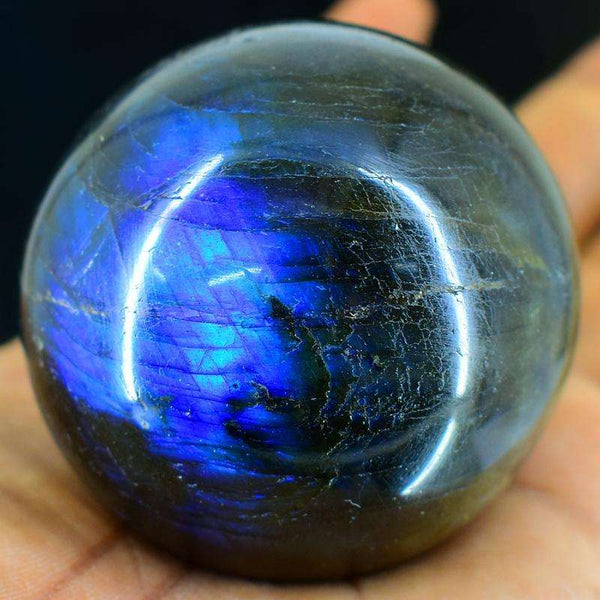 gemsmore:Exclusive Blue Flash Labradorite Hand Carved Healing Sphere