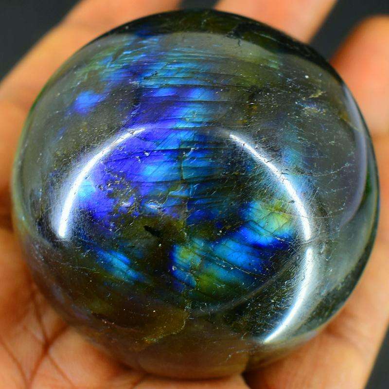 gemsmore:Exclusive Blue Flash Labradorite Hand Carved Healing Sphere