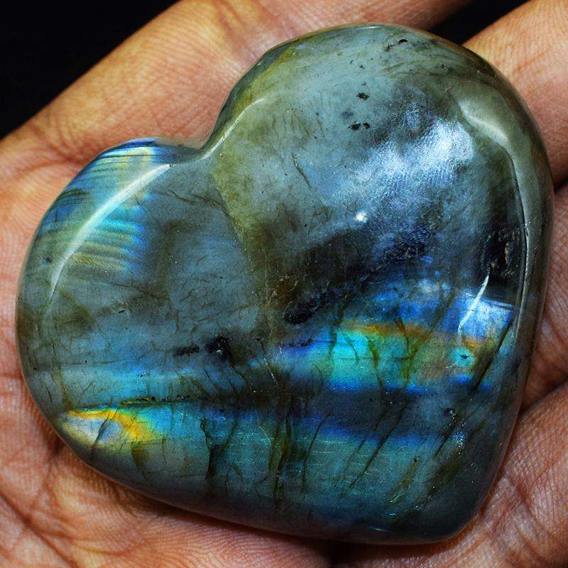 gemsmore:Exclusive Blue Flash Labradorite Hand Carved Heart Cabochon