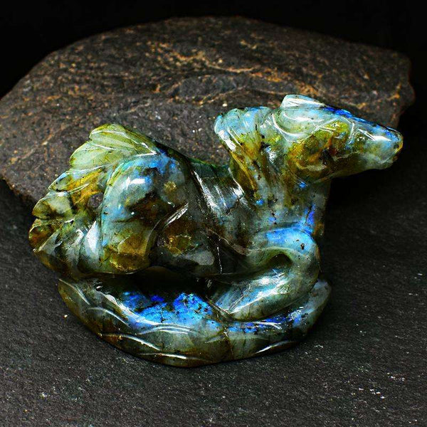 gemsmore:Exclusive Blue Flash Labradorite Hand Carved Horse (Pony) Head