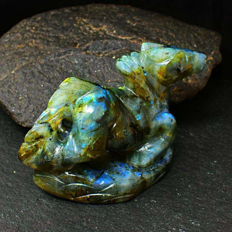 gemsmore:Exclusive Blue Flash Labradorite Hand Carved Horse (Pony) Head