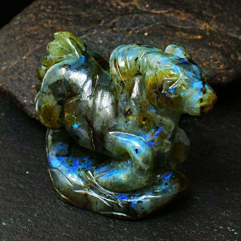 gemsmore:Exclusive Blue Flash Labradorite Hand Carved Horse (Pony) Head