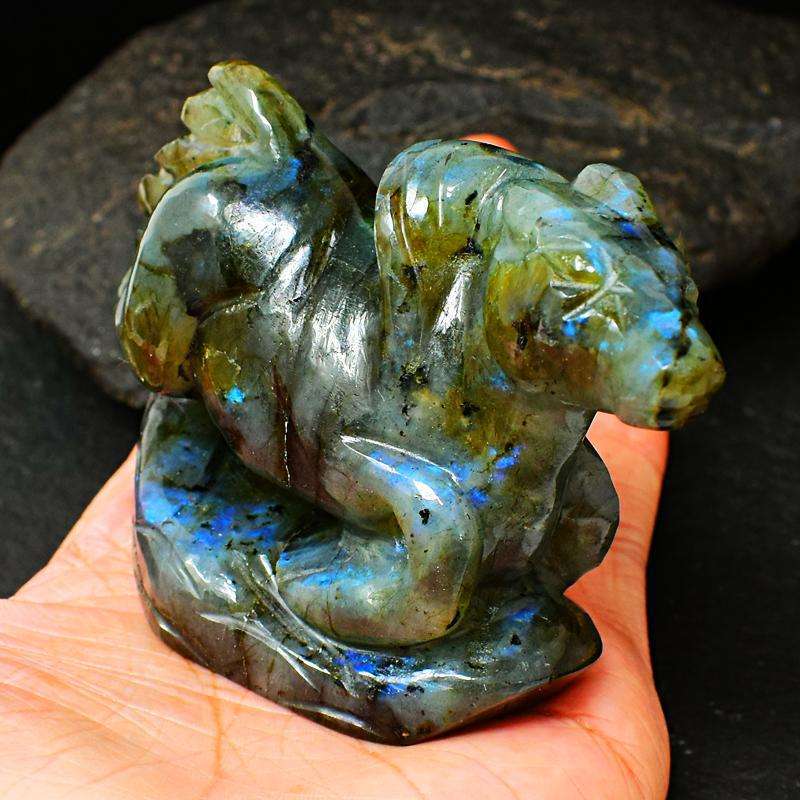 gemsmore:Exclusive Blue Flash Labradorite Hand Carved Horse (Pony) Head