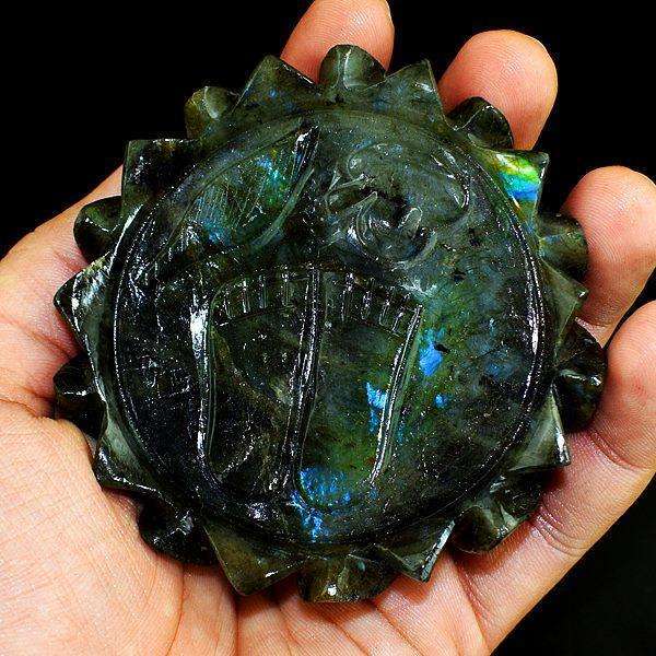 gemsmore:Exclusive Blue Flash Labradorite Hand Carved Laxmi Foot