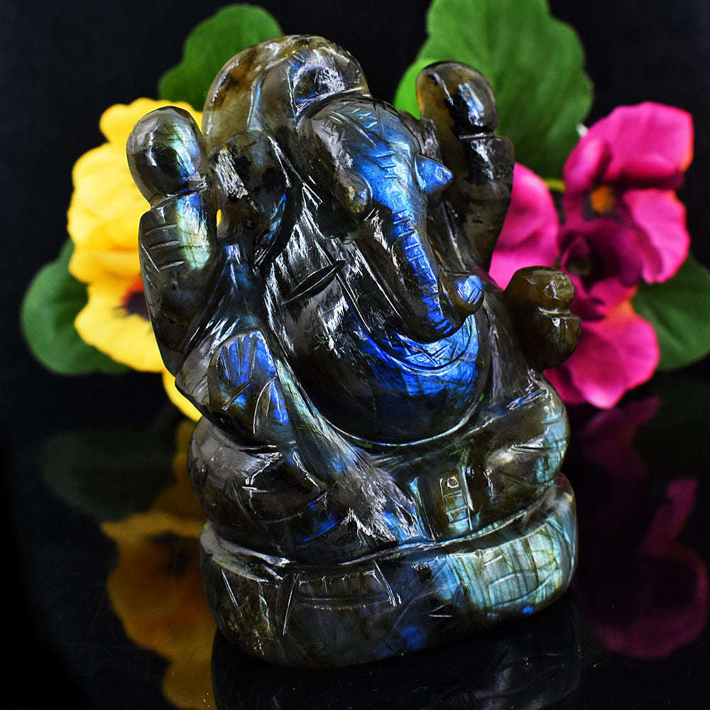 gemsmore:Exclusive Blue Flash Labradorite Hand Carved Lord Ganesha