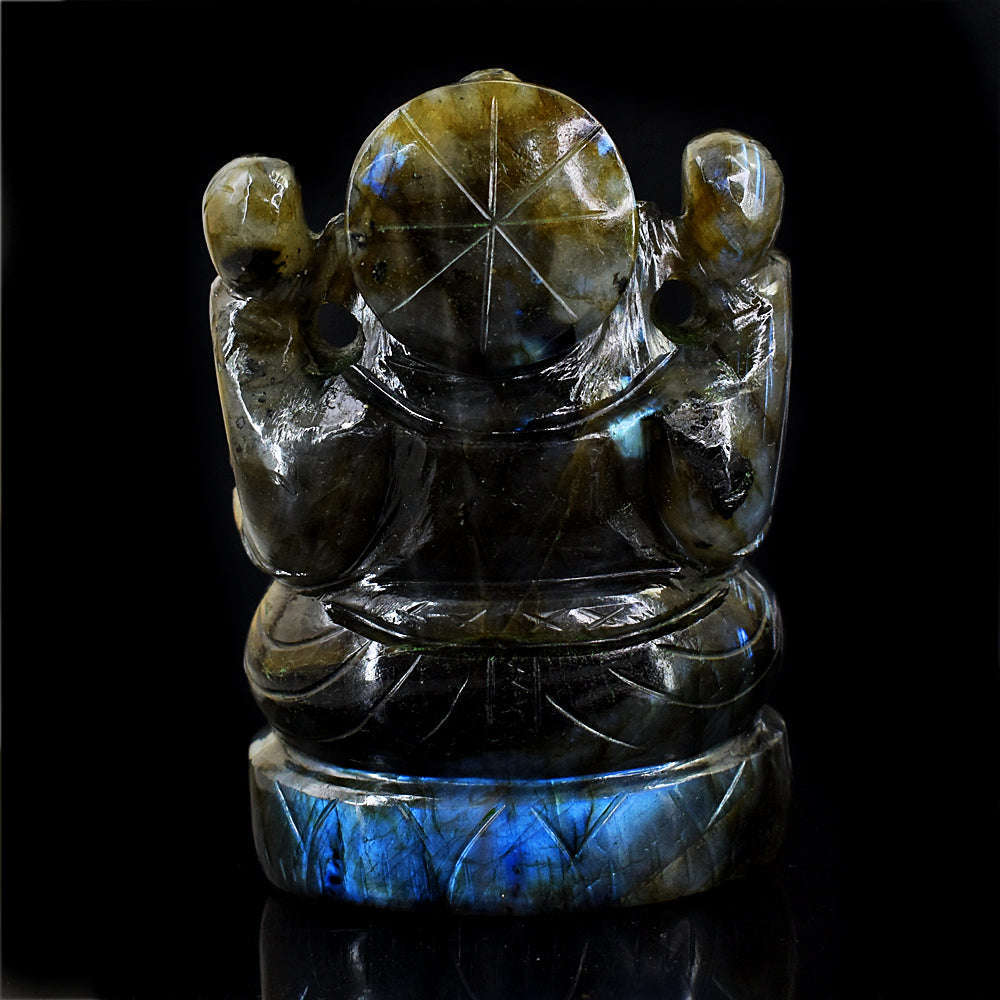 gemsmore:Exclusive Blue Flash Labradorite Hand Carved Lord Ganesha