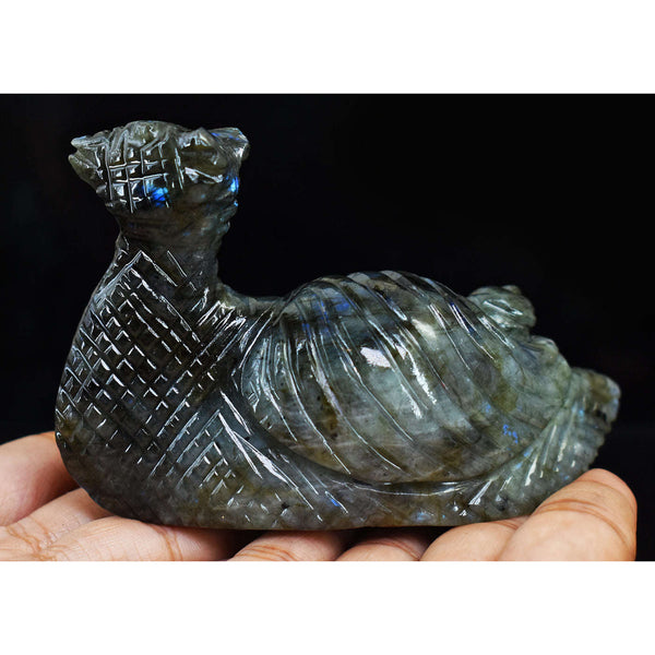 gemsmore:Exclusive  Blue Flash Labradorite Hand Carved Snail