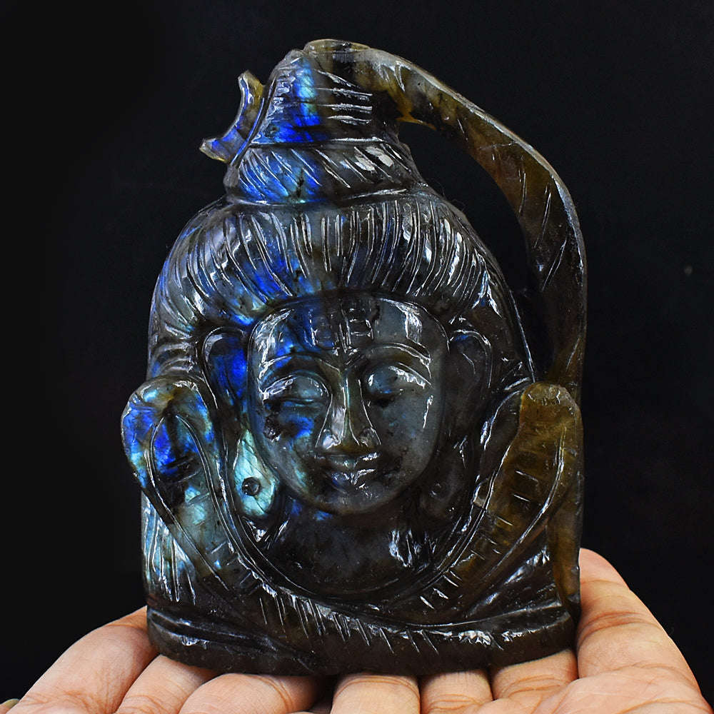 gemsmore:Exclusive Blue Flash Labradorite Lord Shiva Head