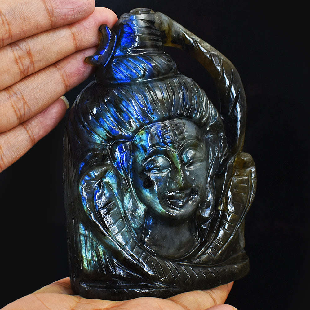 gemsmore:Exclusive Blue Flash Labradorite Lord Shiva Head