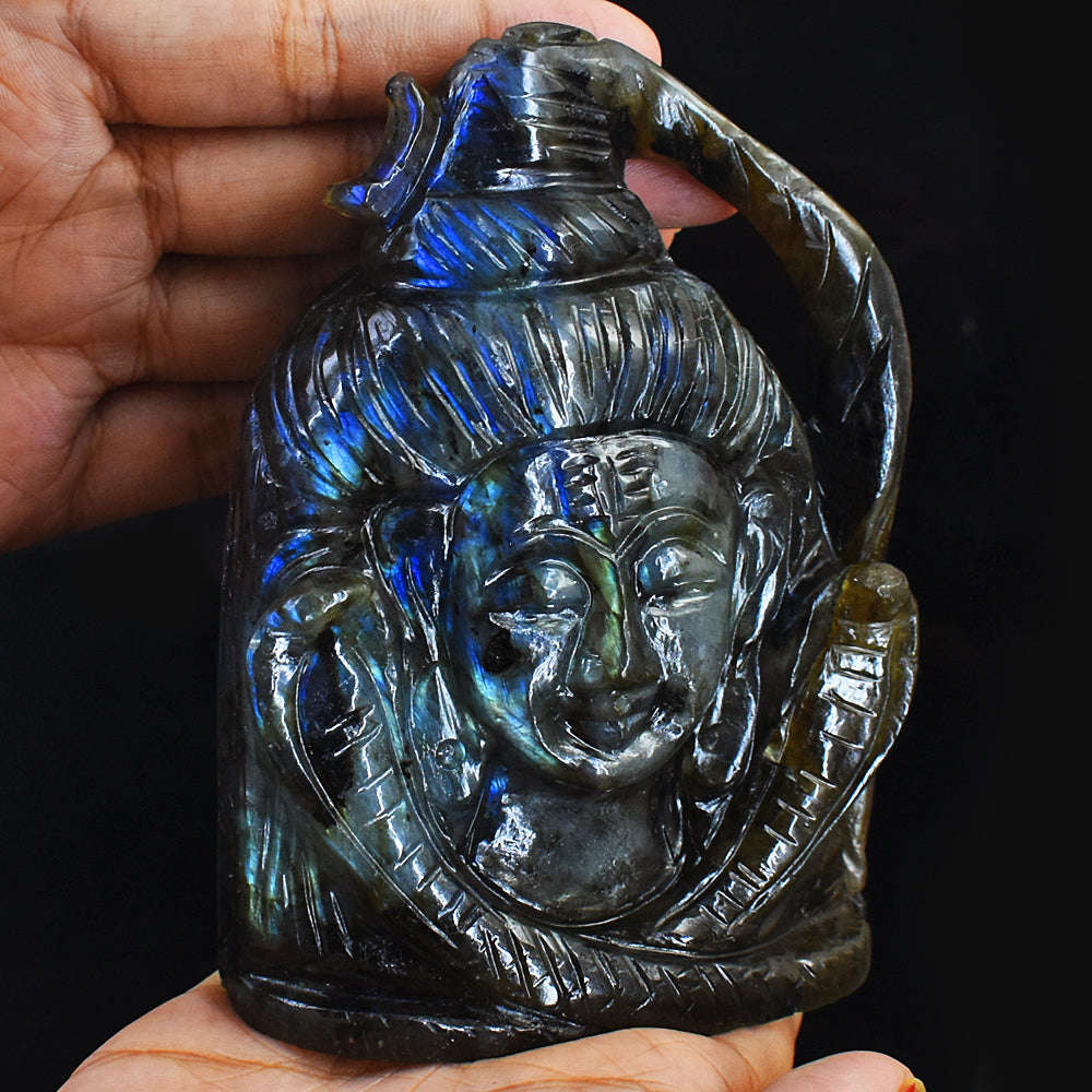 gemsmore:Exclusive Blue Flash Labradorite Lord Shiva Head