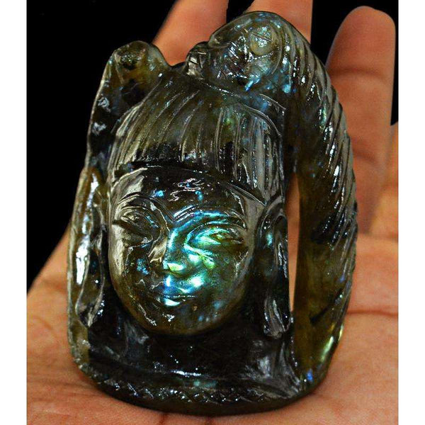 gemsmore:Exclusive Blue Flash Labradorite Lord Shiva Head