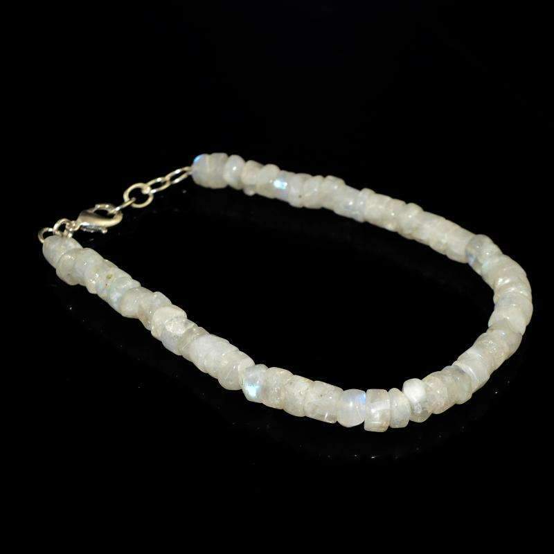 gemsmore:Exclusive Blue Flash Moonstone Beads Bracelet Natural Round Shape