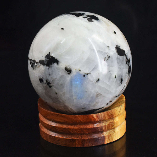 gemsmore:Exclusive  Blue Flash Moonstone Carved Healing Sphere Carving Gemstone