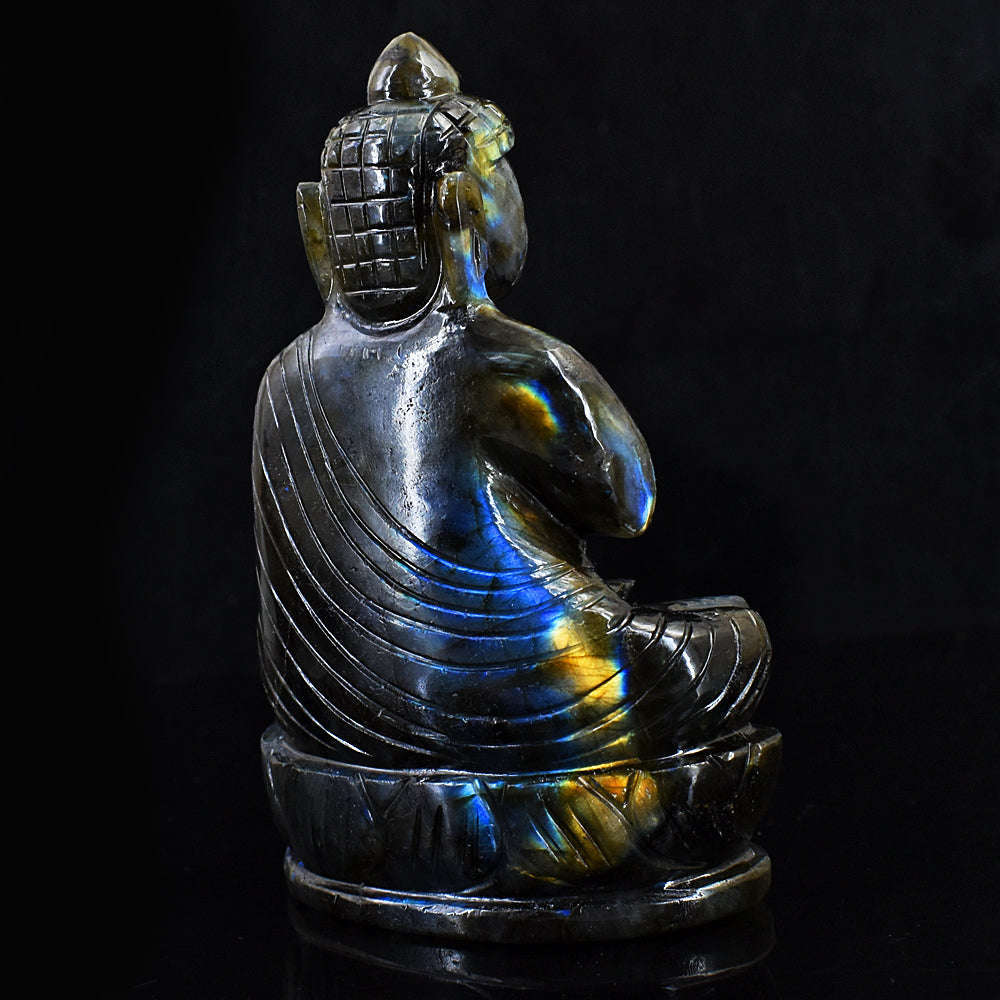 gemsmore:Exclusive Blue & Golden Flash Labradorite  Hand Carved Lord Buddha