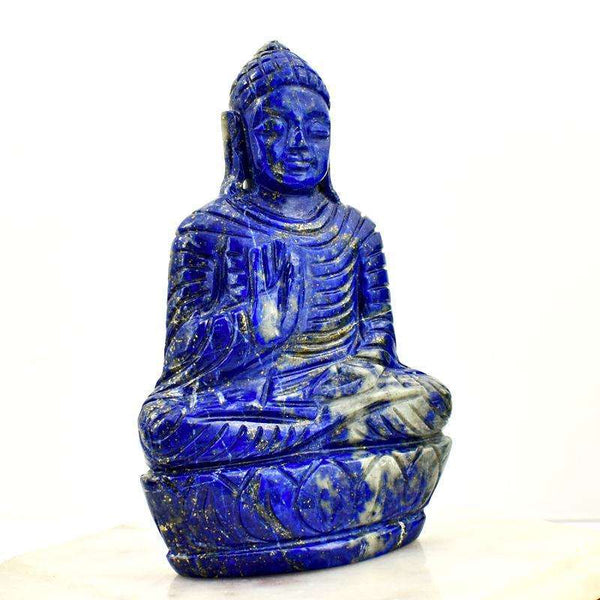 gemsmore:Exclusive Blue Lapis Lazuli Carved Buddha Idol