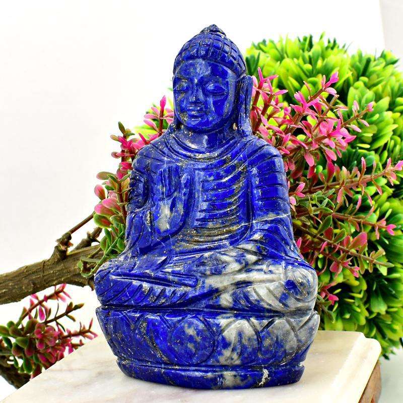 gemsmore:Exclusive Blue Lapis Lazuli Carved Buddha Idol