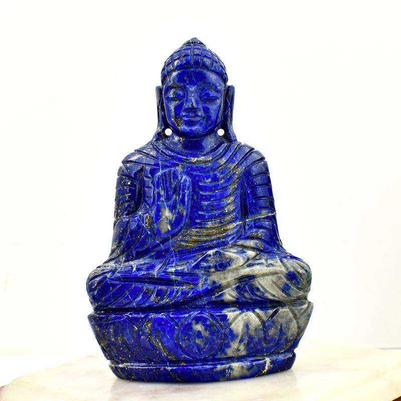 gemsmore:Exclusive Blue Lapis Lazuli Carved Buddha Idol