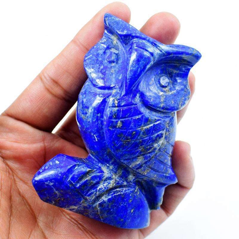 gemsmore:Exclusive Blue Lapis Lazuli Carved Gemstone Owl