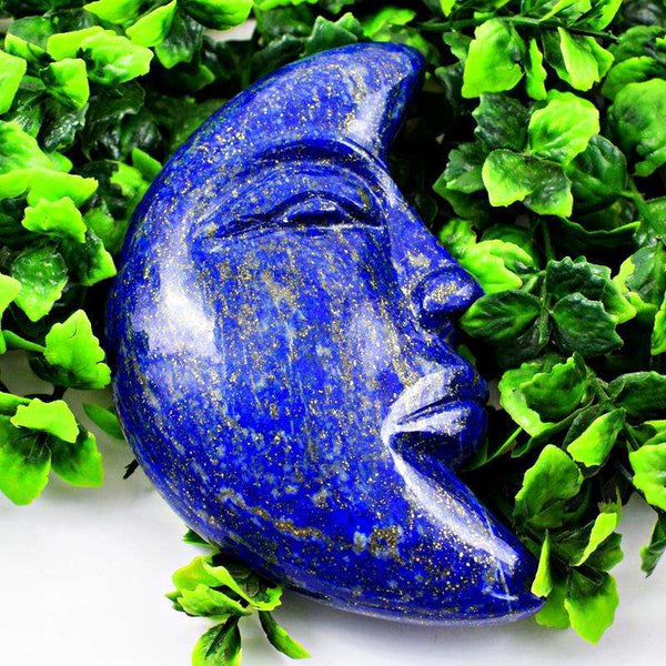 gemsmore:Exclusive Blue Lapis Lazuli Carved Moon Face