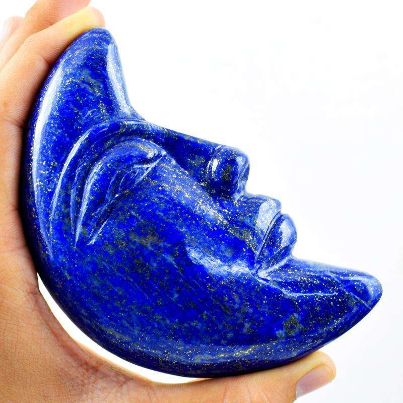gemsmore:Exclusive Blue Lapis Lazuli Carved Moon Face