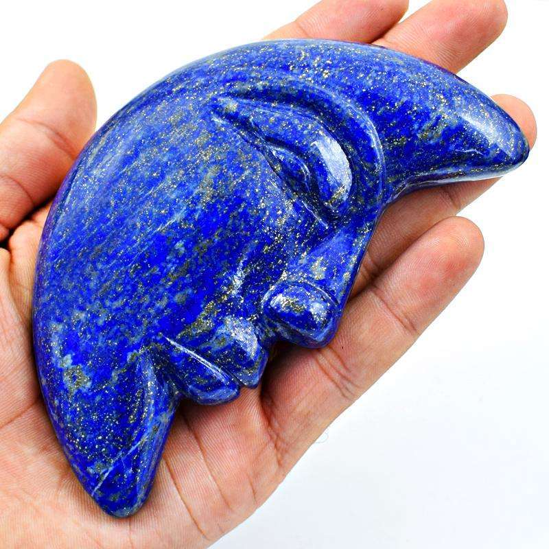gemsmore:Exclusive Blue Lapis Lazuli Carved Moon Face