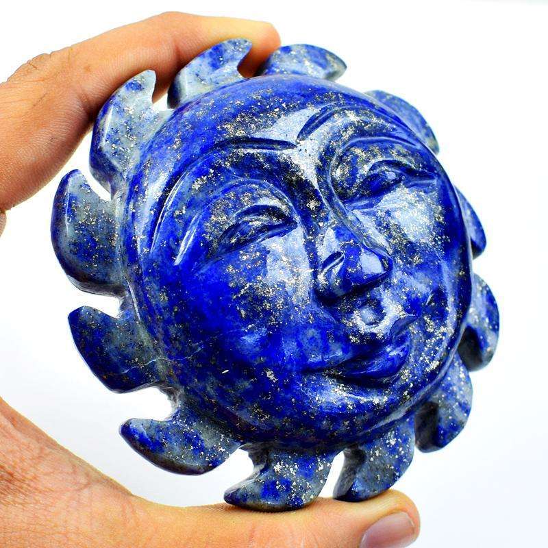 gemsmore:Exclusive Blue Lapis Lazuli Carved Sun Face