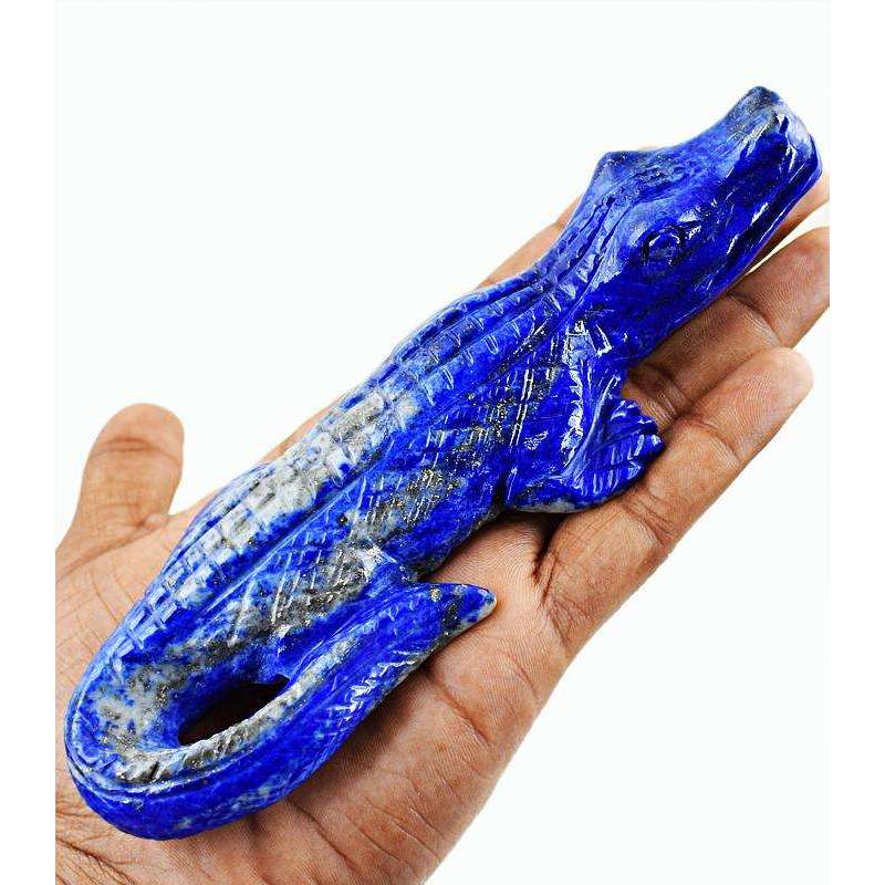 gemsmore:Exclusive Blue Lapis Lazuli Single Stone Carved Crocodile