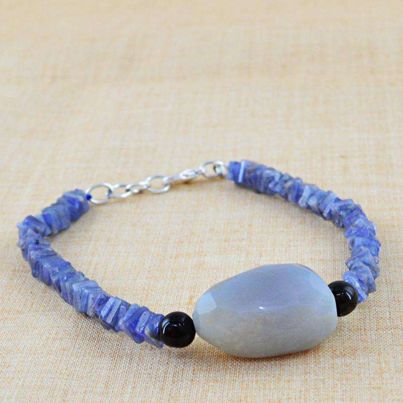 gemsmore:Exclusive Blue Tanzanite & Agate Bracelet Natural Untreated Beads