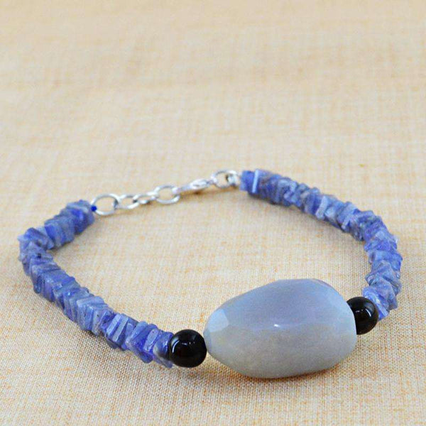 gemsmore:Exclusive Blue Tanzanite & Agate Bracelet Natural Untreated Beads
