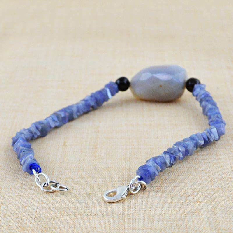 gemsmore:Exclusive Blue Tanzanite & Agate Bracelet Natural Untreated Beads