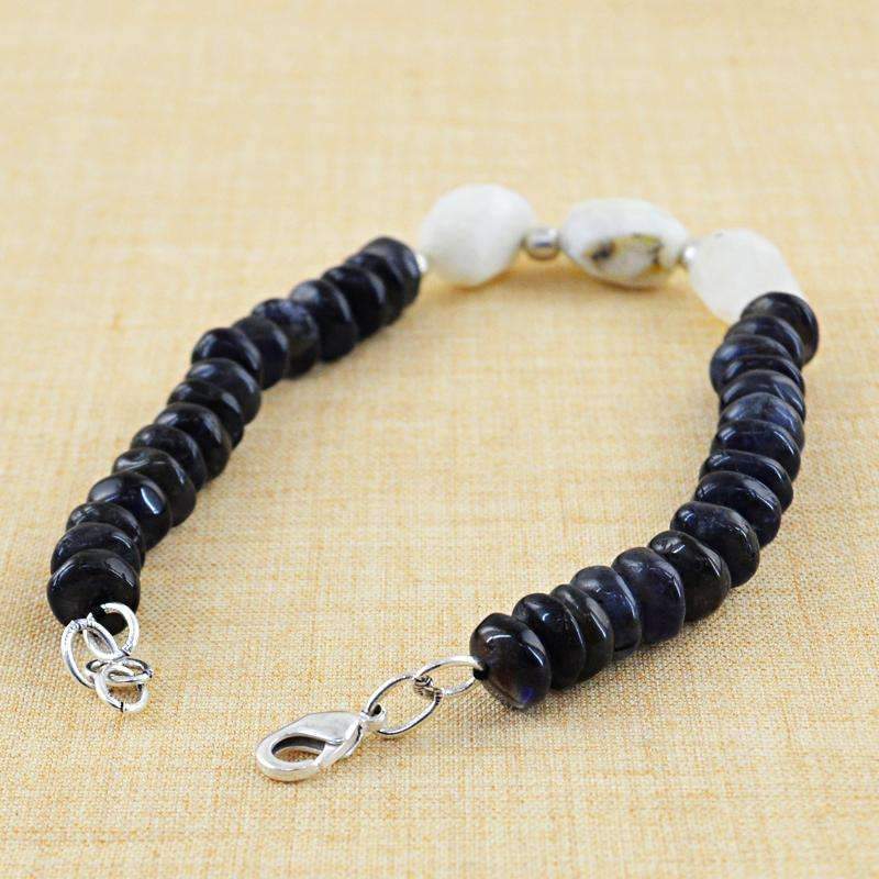 gemsmore:Exclusive Blue Tanzanite & Moonstone Bracelet Natural Round Shape Beads