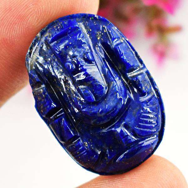 gemsmore:Exclusive Carved Blue Lapis Lazuli Ganesha Engraved Gemstone