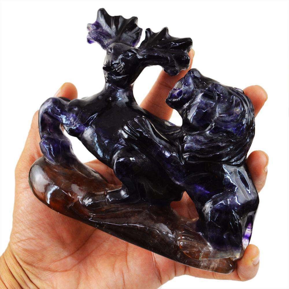 gemsmore:Exclusive Carved Lion & Deer Multicolored Fluorite Beauty - Rare AAA