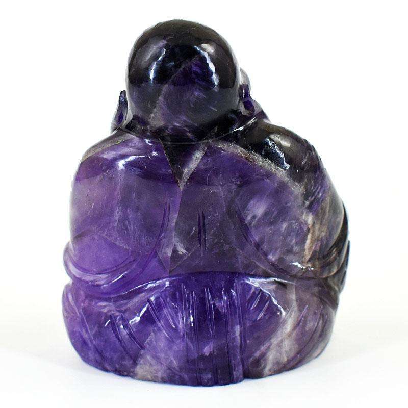 gemsmore:Exclusive Chevron Amethyst Hand Carved Genuine Crystal Gemstone Carving Laughing Buddha