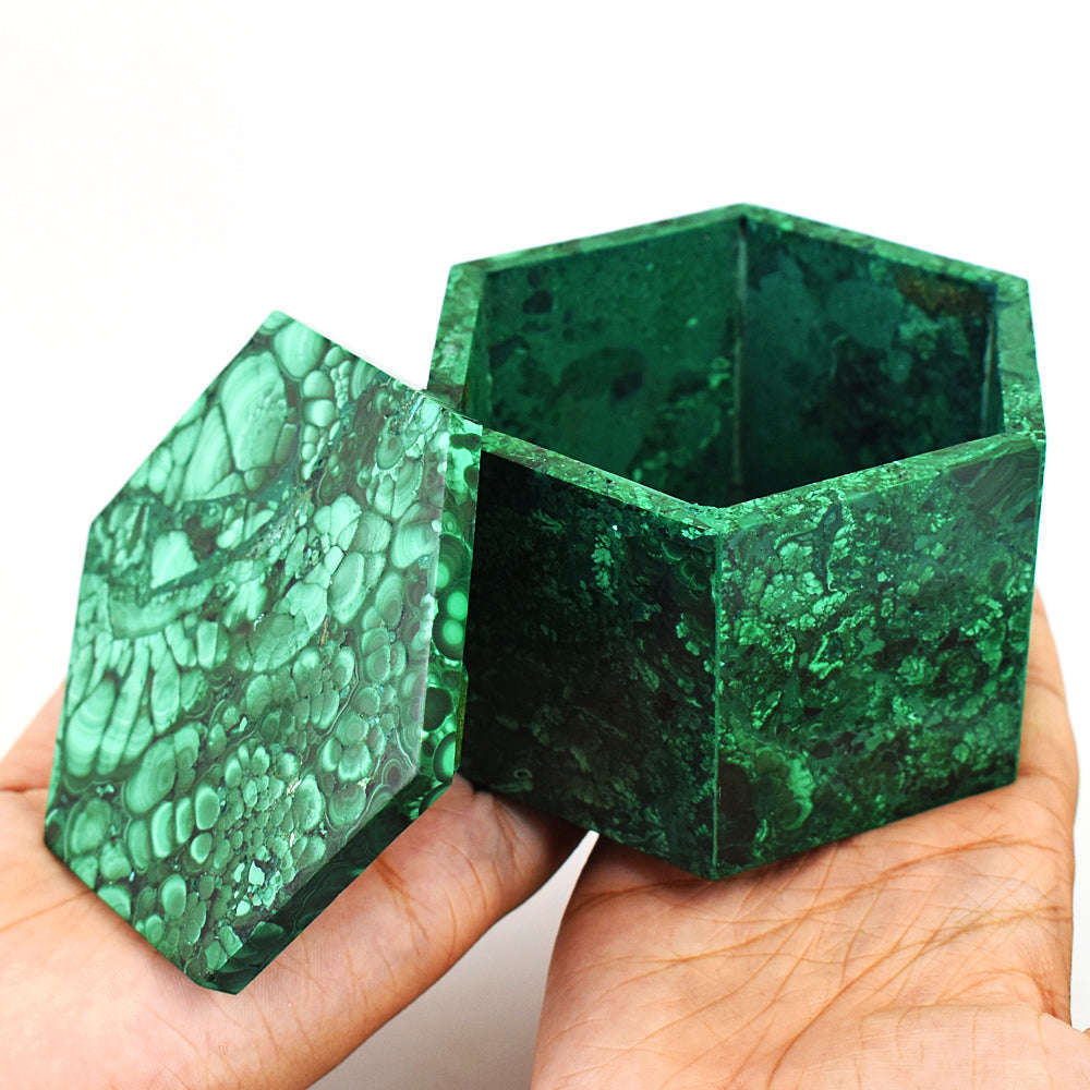 gemsmore:Exclusive Congo Malachite Hand Carved Genuine Crystal Gemstone Carving Hexagon Box