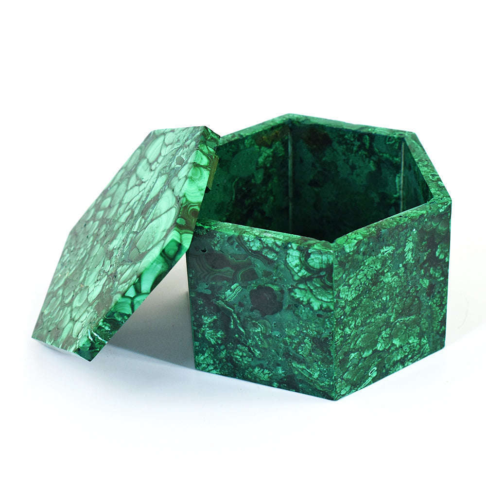 gemsmore:Exclusive Congo Malachite Hand Carved Genuine Crystal Gemstone Carving Hexagon Box