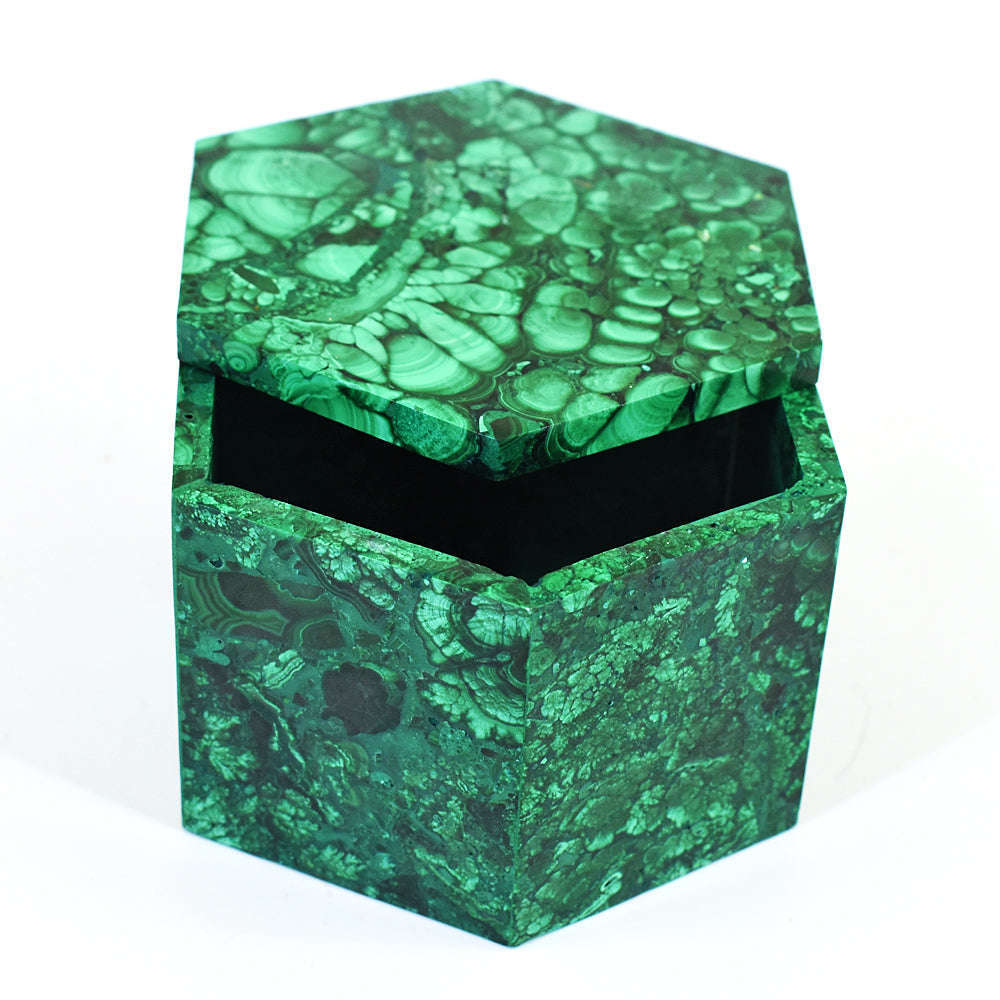 gemsmore:Exclusive Congo Malachite Hand Carved Genuine Crystal Gemstone Carving Hexagon Box