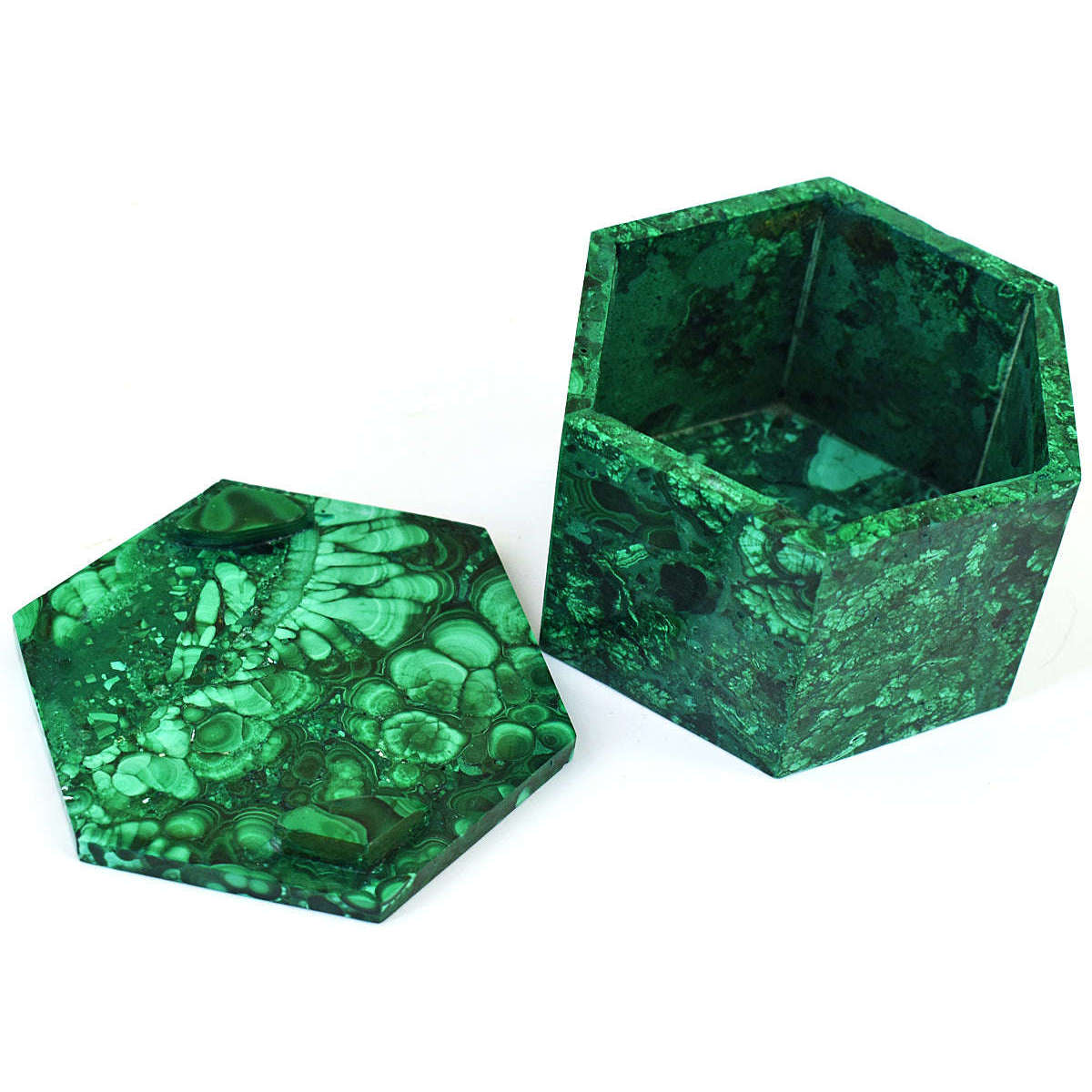 gemsmore:Exclusive Congo Malachite Hand Carved Genuine Crystal Gemstone Carving Hexagon Box