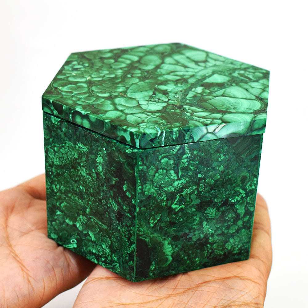 gemsmore:Exclusive Congo Malachite Hand Carved Genuine Crystal Gemstone Carving Hexagon Box