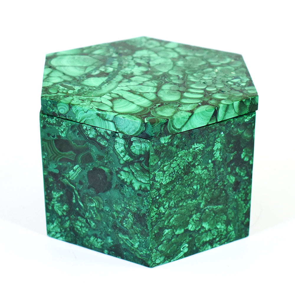 gemsmore:Exclusive Congo Malachite Hand Carved Genuine Crystal Gemstone Carving Hexagon Box