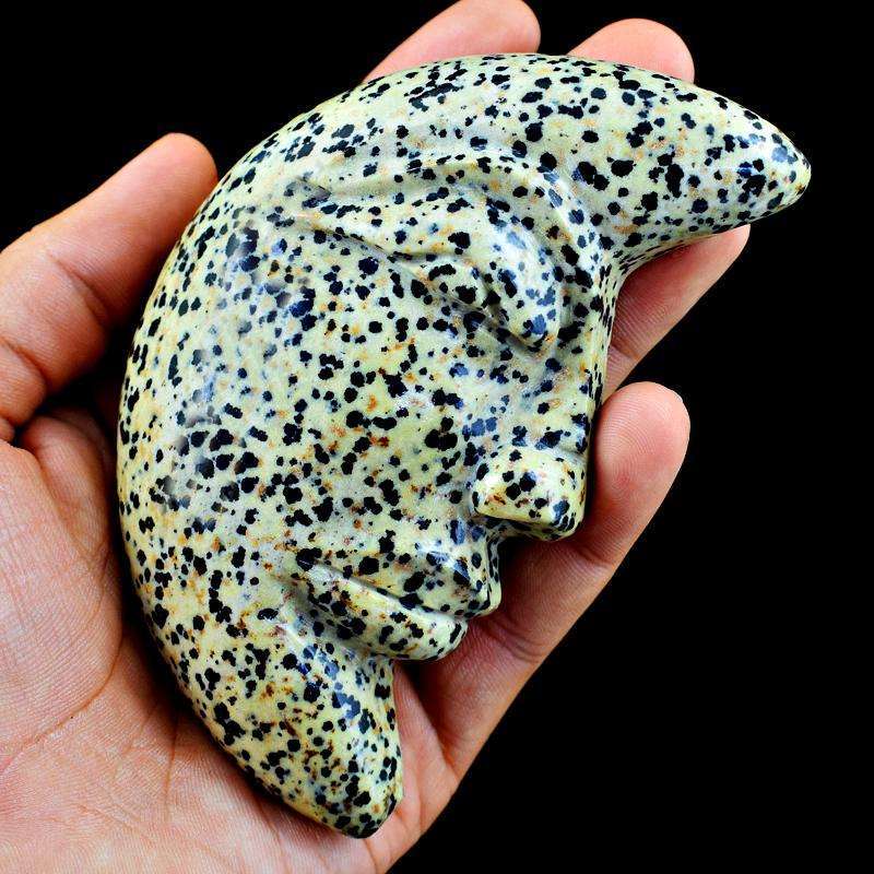 gemsmore:Exclusive Dalmatian Jasper Carved Moon Face