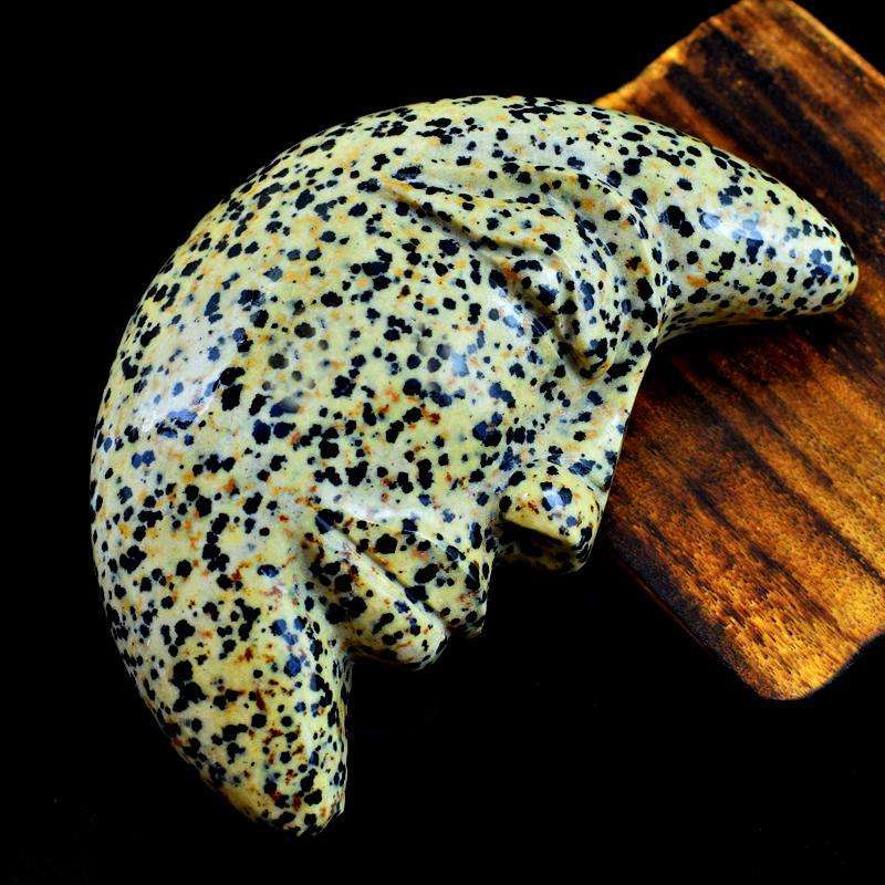 gemsmore:Exclusive Dalmatian Jasper Carved Moon Face
