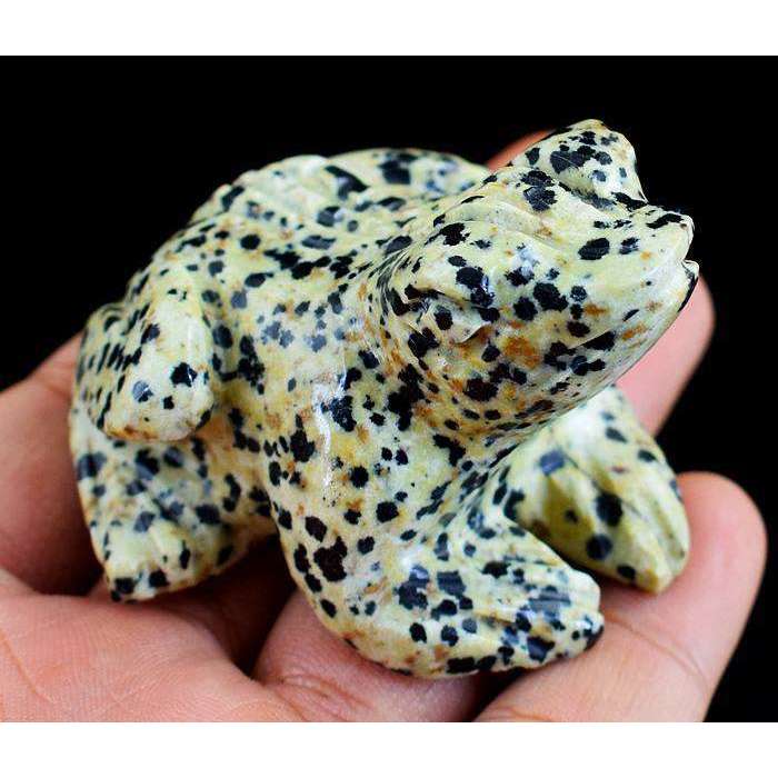 gemsmore:Exclusive Dalmatian Jasper Hand Carved Frog