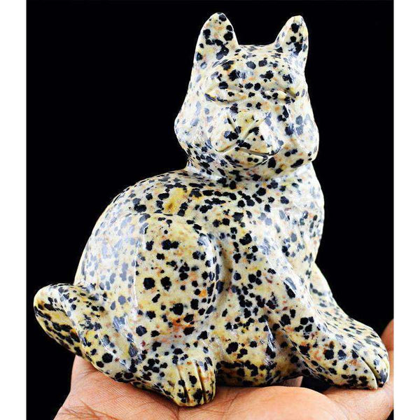 gemsmore:Exclusive Dalmation Jasper Artisian Hand Carved Cat