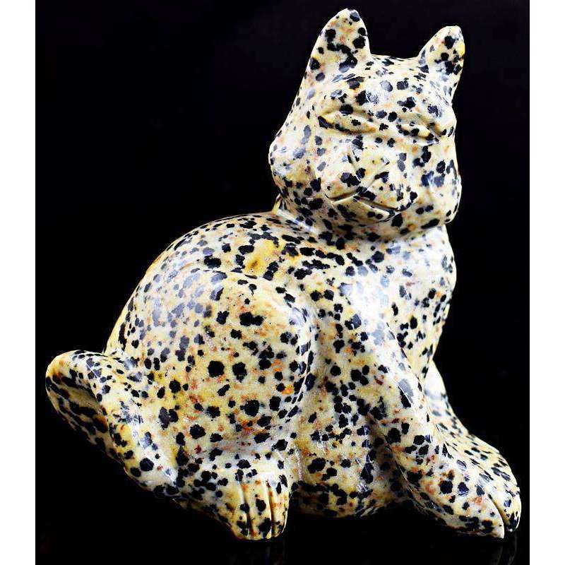 gemsmore:Exclusive Dalmation Jasper Artisian Hand Carved Cat