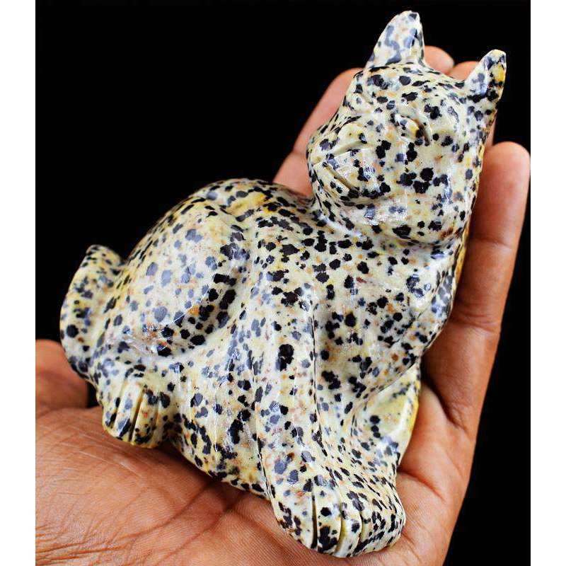 gemsmore:Exclusive Dalmation Jasper Artisian Hand Carved Cat