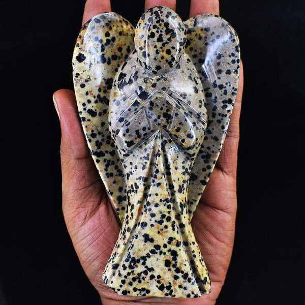 gemsmore:Exclusive Dalmation Jasper Hand Carved Genuine Crystal Gemstone Carving Angel