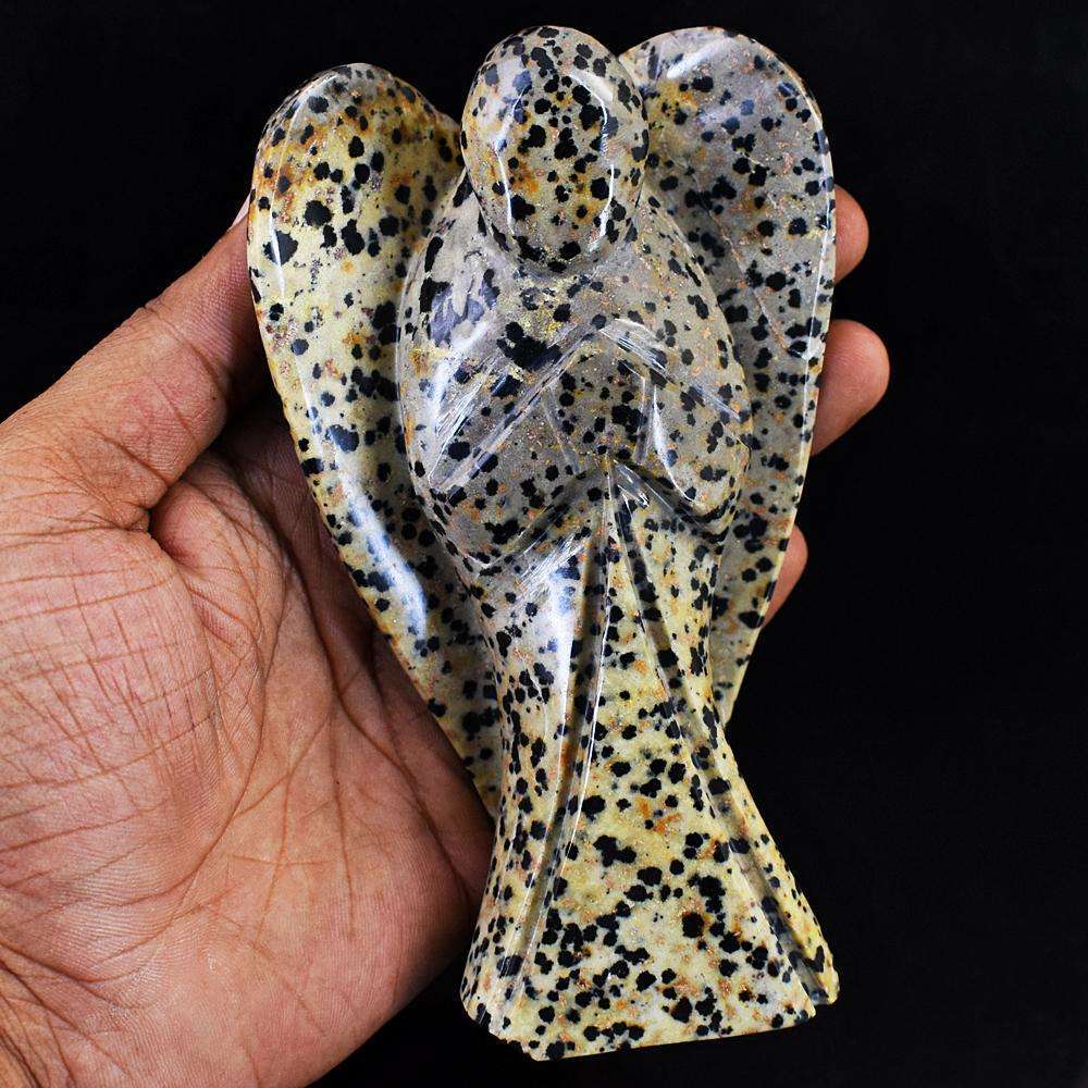 gemsmore:Exclusive Dalmation Jasper Hand Carved Genuine Crystal Gemstone Carving Angel