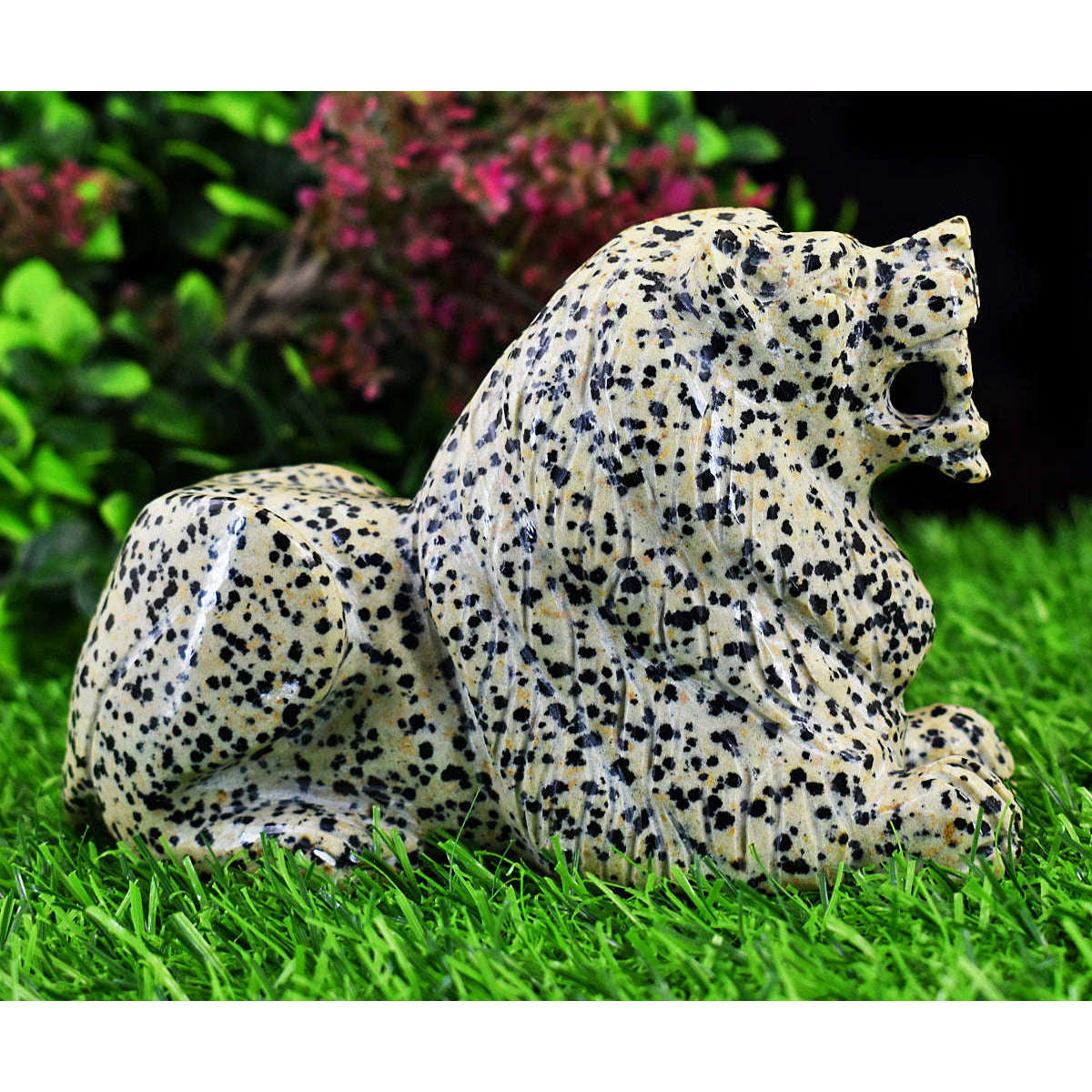 gemsmore:Exclusive Dalmation Jasper  Hand Carved Genuine Crystal Gemstone Carving Massive Lion