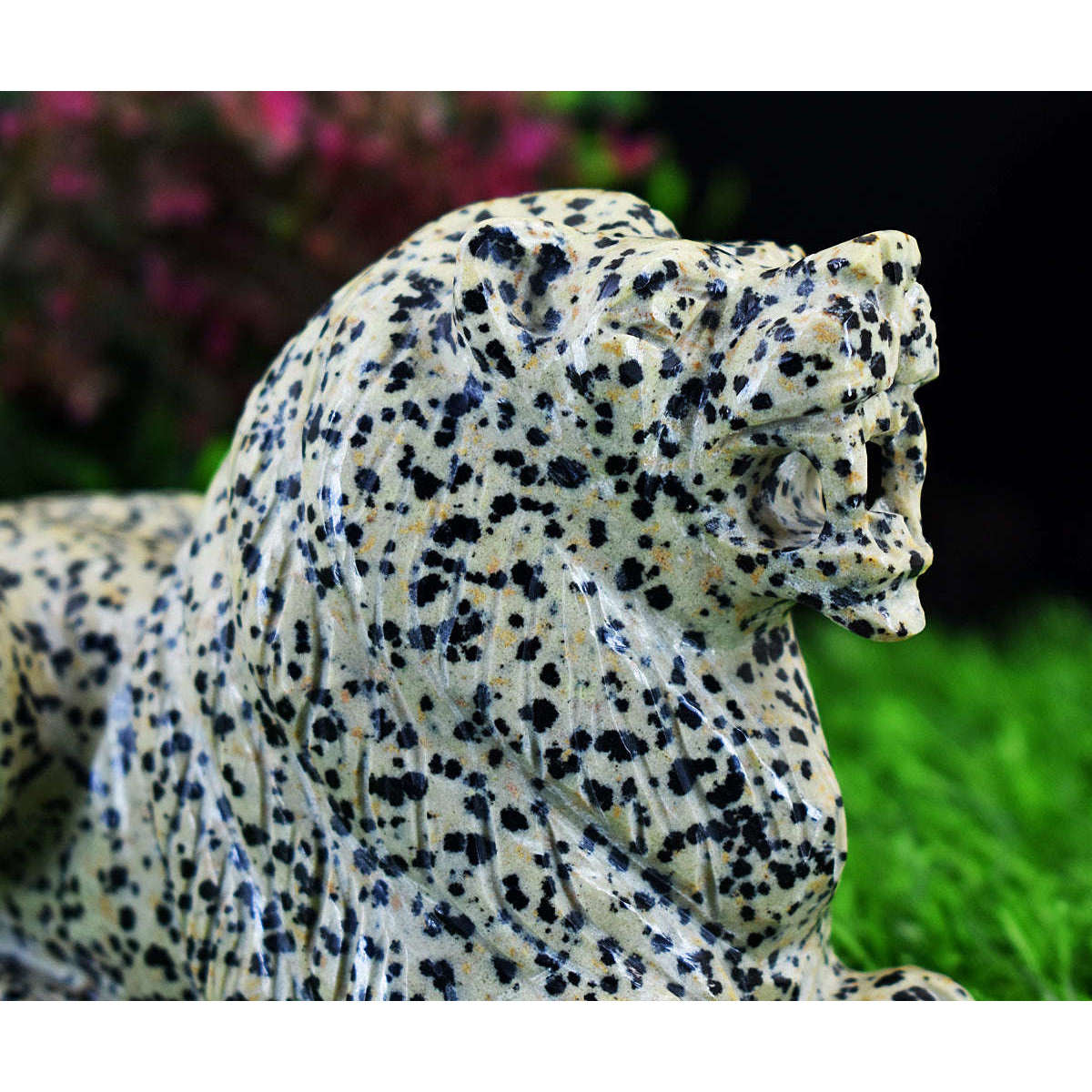 gemsmore:Exclusive Dalmation Jasper  Hand Carved Genuine Crystal Gemstone Carving Massive Lion